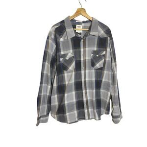 Levis Western Pearl Snap Gray  Plaid Long Sleeve 2XL Regular Fit Shirt